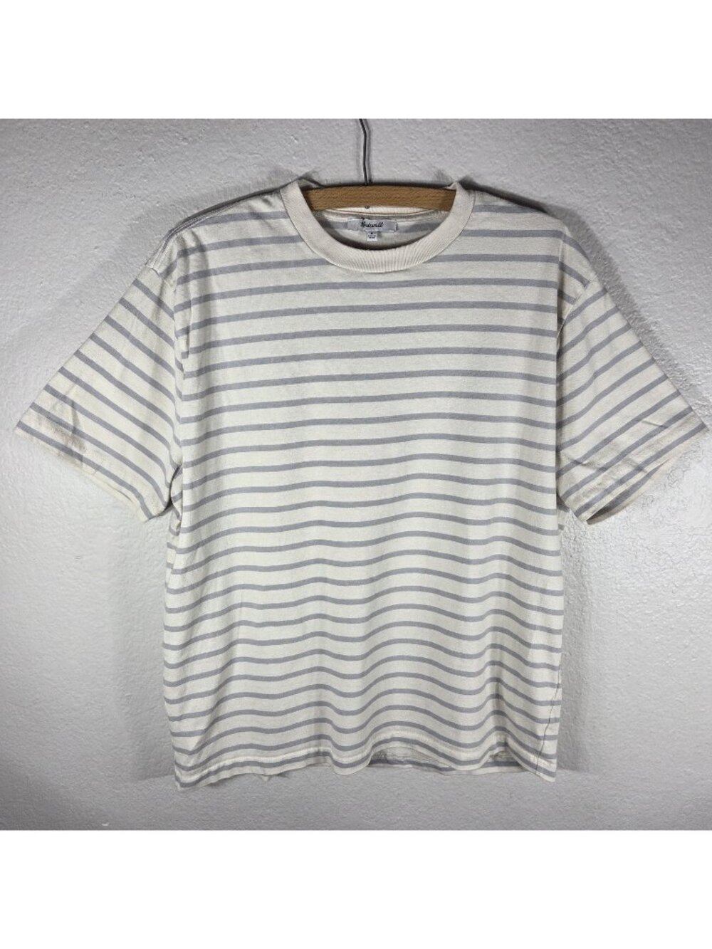 Madewell Men’s Cream Striped Short Sleeve T-Shirt Size M Cotton Crew Neck